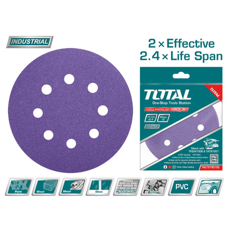 Accesorii scule electrice TOTAL, Disc hartie abraziva TOTAL 150mm - P60,P80,P120,P150,P180,P240, 1, atomico.ro