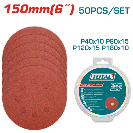 Total, Set discuri hartie abraziva 150 mm, P40-P180, 50 bucati, 2, atomico.ro