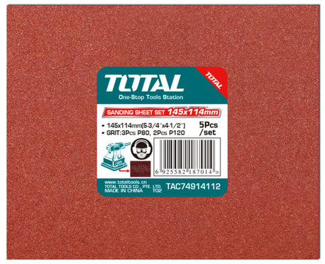 Accesorii scule electrice TOTAL, Set 5 bucati hartie abraziva Total pentru slefuitor 145X114mm P80, P120, 2, atomico.ro