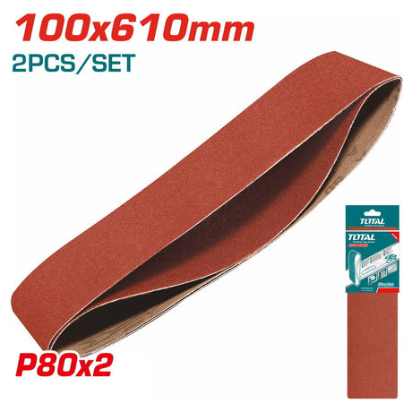 Accesorii scule electrice TOTAL, Set 2 bucati hartie abraziva Total pentru slefuitor 100X610mm, P80, atomico.ro