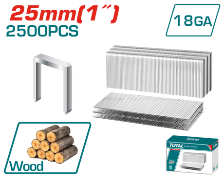 Scule si unelte de mana, Set 2500 capse pentru lemn TOTAL GA18 25 mm, 1.25 x 1.0 mm, atomico.ro