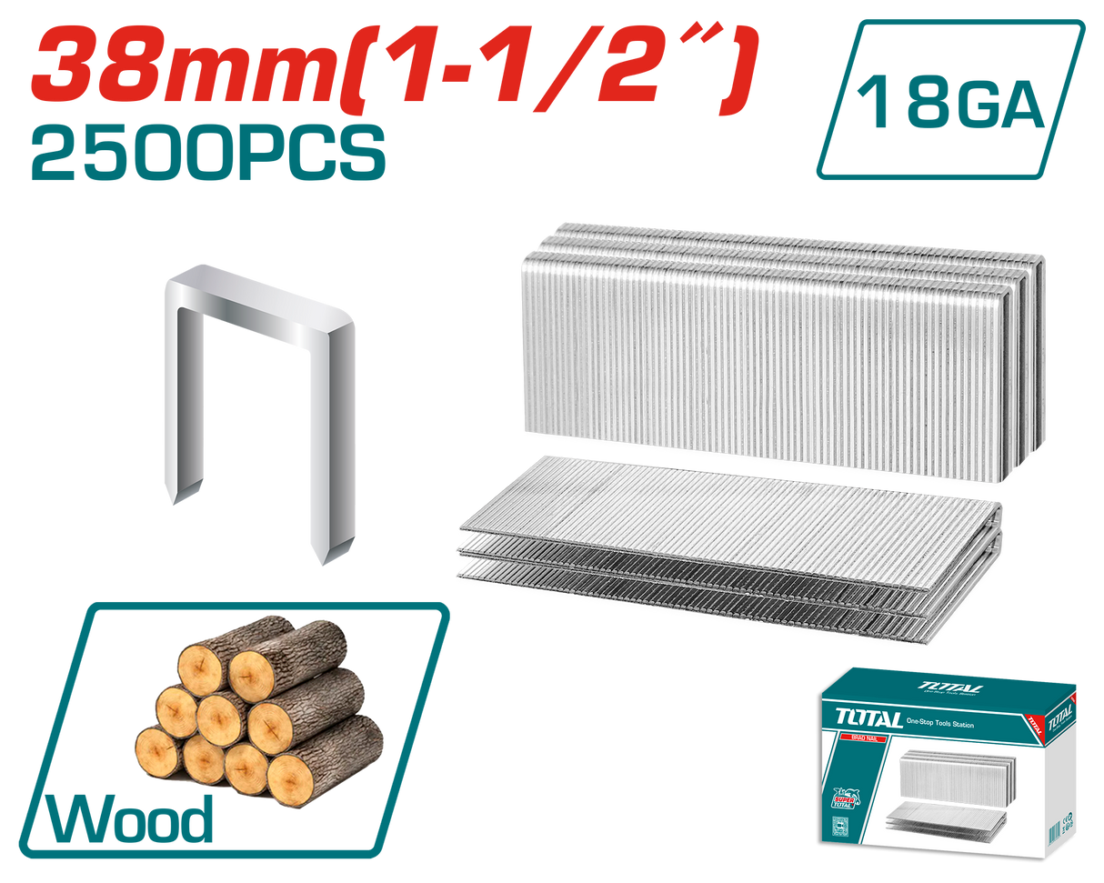 Set 2500 capse pentru lemn TOTAL GA18 38 mm, 1.25 x 1.0 mm, 1, atomico.ro