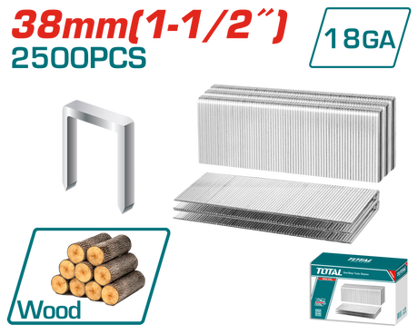 Scule si unelte de mana, Set 2500 capse pentru lemn TOTAL GA18 38 mm, 1.25 x 1.0 mm, atomico.ro