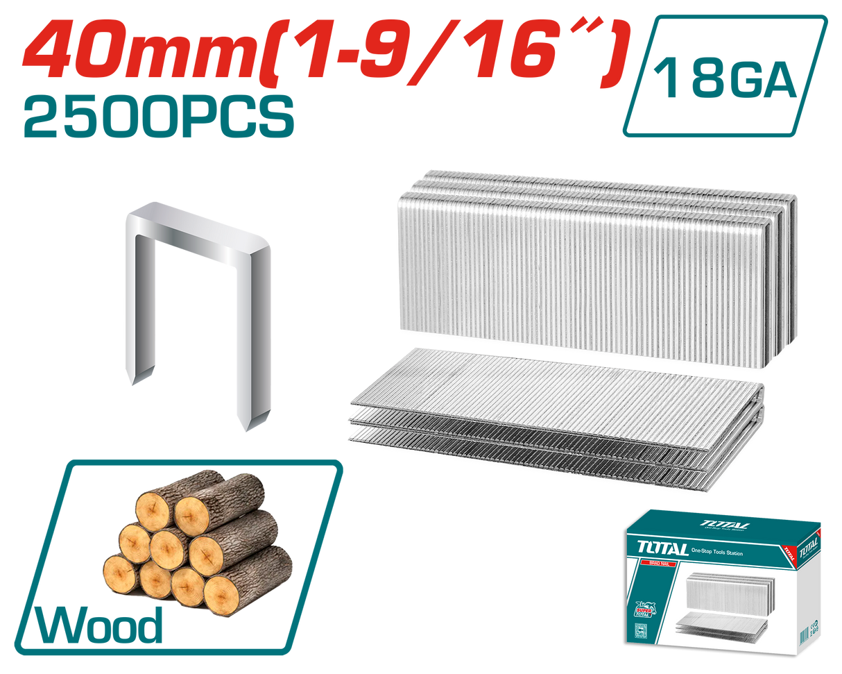 Set 2500 capse pentru lemn TOTAL GA18 40 mm, 1.25 x 1.0 mm, 1, atomico.ro