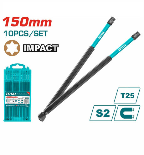 Accesorii scule electrice TOTAL, Set 10 biti de impact Total TORX, T25, 150mm, 2, atomico.ro