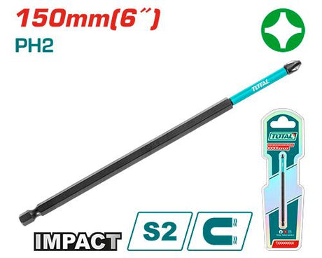 Scule TOTAL, Bit lung TOTAL PH2 150 mm, S2, pentru surubelnita cu impact, 2, atomico.ro