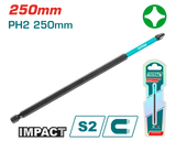 Bit impact TOTAL PH2 x 250 mm – otel S2, magnetic, 1/4” hex