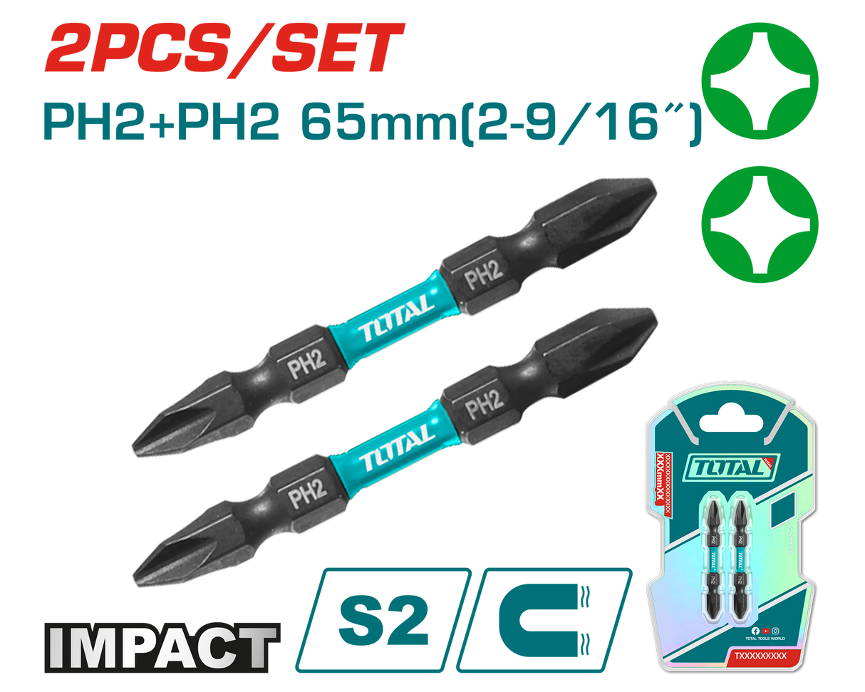 Set biti impact TOTAL PH2 + PH2, 65 mm, S2, 2 buc, 4, atomico.ro
