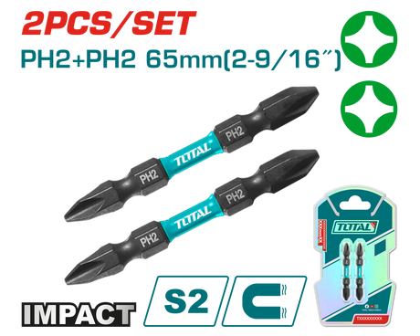 Scule TOTAL, Set biti impact TOTAL PH2 + SL6, 65 mm, S2, 2 buc, 4, atomico.ro