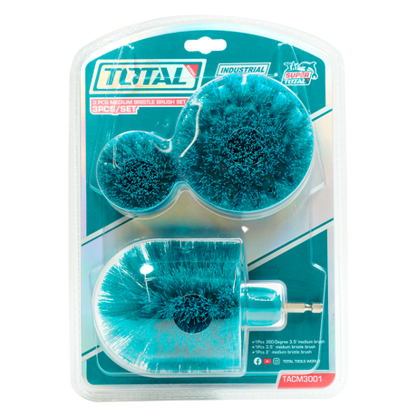 Scule si unelte de mana, Set perii curatare TOTAL 3 piese, duritate medie, prindere 1/4" HEX, 51 mm si 89 mm, 1, atomico.ro