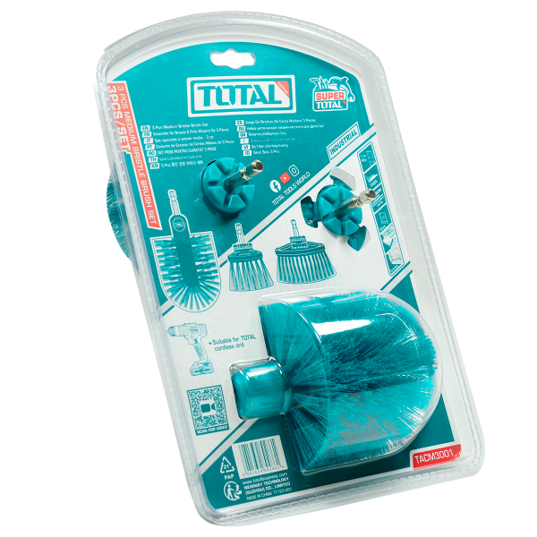 Set perii curatare TOTAL 3 piese, duritate medie, prindere 1/4" HEX, 51 mm si 89 mm, 4, atomico.ro