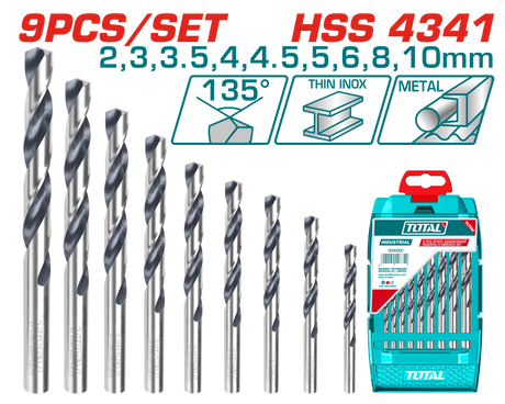 Scule TOTAL, Set burghie metal TOTAL 9 piese, HSS 4341, 2–10 mm, 2, atomico.ro