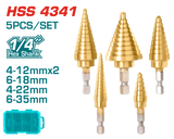 Set burghie in trepte TOTAL 5 piese, HSS 4341, 4–35 mm, prindere hex 1/4" si 5/16"