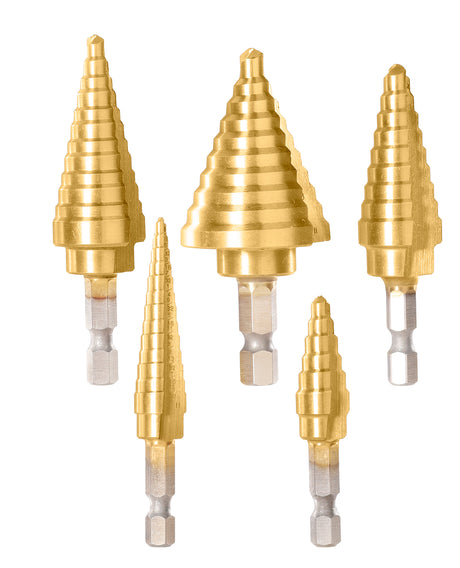 Scule TOTAL, Set burghie in trepte TOTAL 5 piese, HSS 4341, 4–35 mm, prindere hex 1/4" si 5/16", 1, atomico.ro