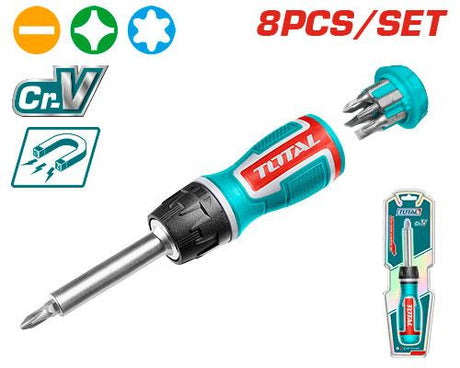 Surubelnite, Set surubelnita cu clichet TOTAL 8 piese, biți PH, SL, Torx, 6, atomico.ro