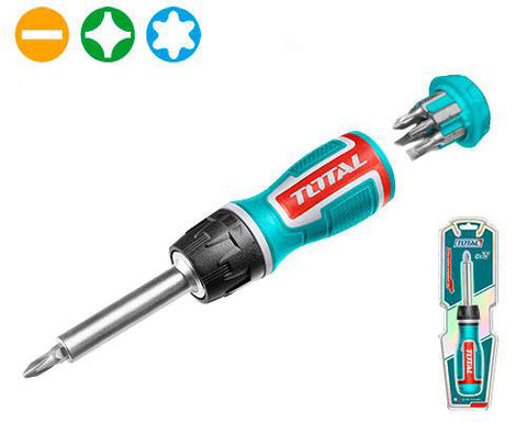 Set surubelnita cu clichet TOTAL 8 piese, biți PH, SL, Torx – Atomico