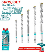 Set 5 burghie zidarie TOTAL HEX, 4–10 mm, pentru beton si caramida