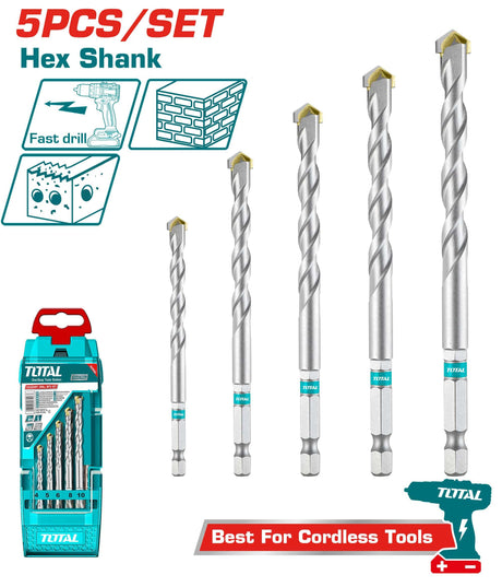 Scule TOTAL, Set 5 burghie zidarie TOTAL HEX, 4–10 mm, pentru beton si caramida, 7, atomico.ro