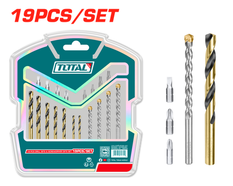 Scule TOTAL, Set burghie si biti TOTAL 19 piese, HSS metal, zidarie, biti 25 mm, 6, atomico.ro