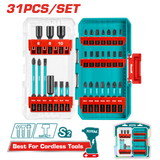 Set biti impact TOTAL 31 piese, 25/50/89 mm, piulite magnetice, suport inclus