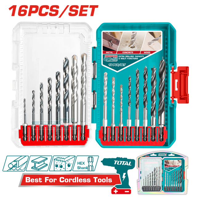 Set burghie TOTAL pentru metal/beton/lemn 16 buc