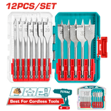 Set 12 buc. burghie plate pentru lemn TOTAL, 8–32 mm, tija hex 1/4"