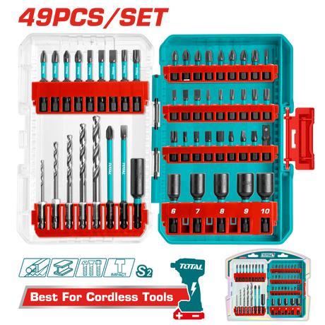Scule electrice, Set biti impact TOTAL 49 piese, adaptor, burghie HSS, piulite magnetice, 1, atomico.ro