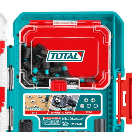 Scule TOTAL, Set biti impact TOTAL 51 piese, 25 mm si 50 mm, piulite magnetice, suport cu eliberare rapida, 3, atomico.ro