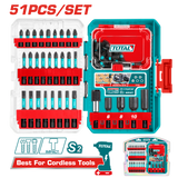 Set biti impact TOTAL 51 piese, 25 mm si 50 mm, piulite magnetice, suport cu eliberare rapida