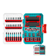 Set biti impact TOTAL 33 piese, capete 25/50 mm, tubulare Cr-Mo, adaptor 3/8", suport biti