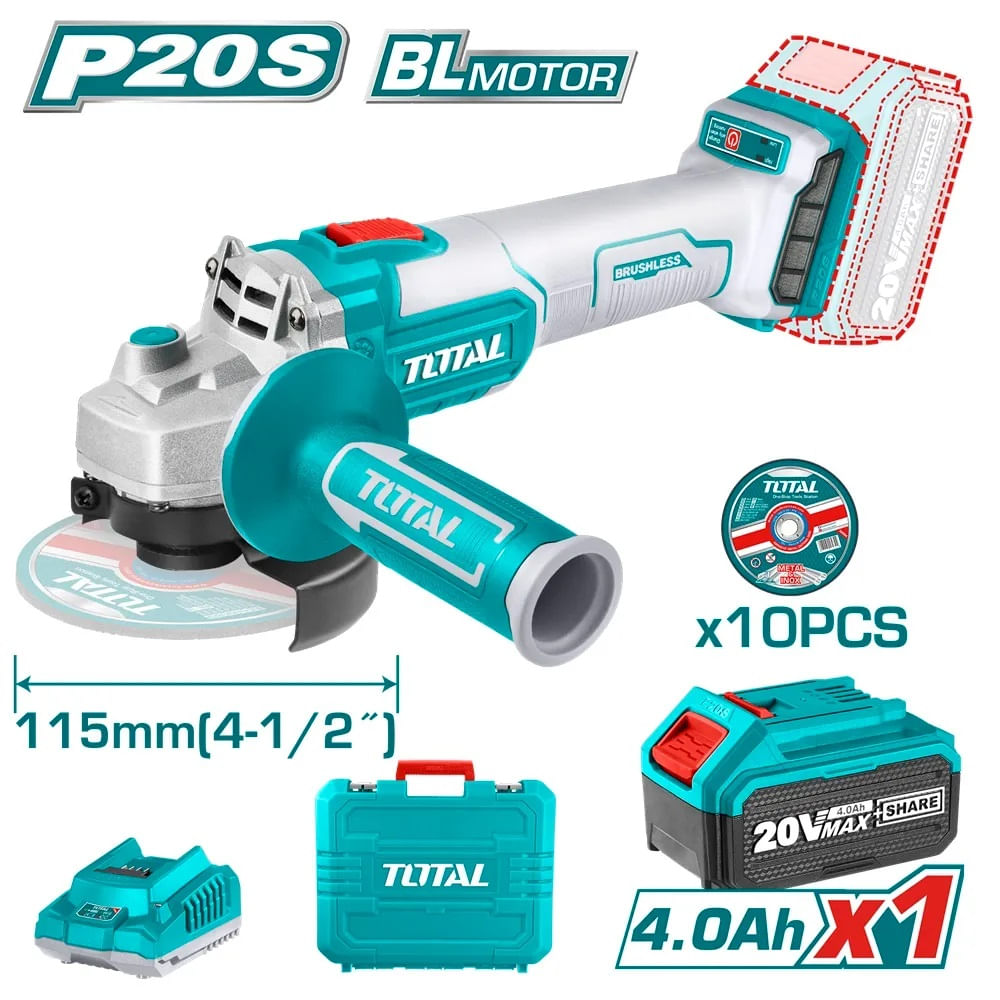 Polizor unghiular TOTAL Industrial, Li-Ion, 20V, 115mm, INCLUDE acumulator si incarcator, 1, atomico.ro