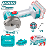 Mini polizor unghiular TOTAL 20V, Brushless, disc 76 mm, 20.000 rpm, acumulator 2.0Ah, incarcator