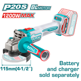 Polizor unghiular TOTAL 20V, motor fara perii, diametru disc 115 mm (NU INCLUDE ACUMULATOR)