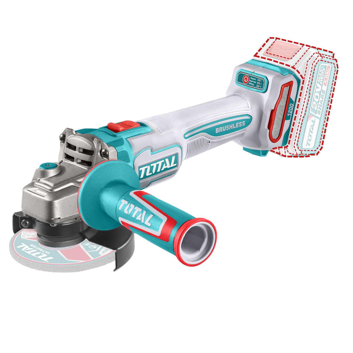 Polizor unghiular TOTAL 125mm, 20V – motor Brushless, protectie la suprasarcina (nu include acumulator si incarcator)), 1, atomico.ro