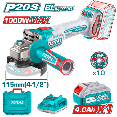 Total, Polizor unghiular TOTAL (Industrial) 20V – 4.0Ah, motor fara perii (include 1 acumulator, 1 incarcator), 2, atomico.ro