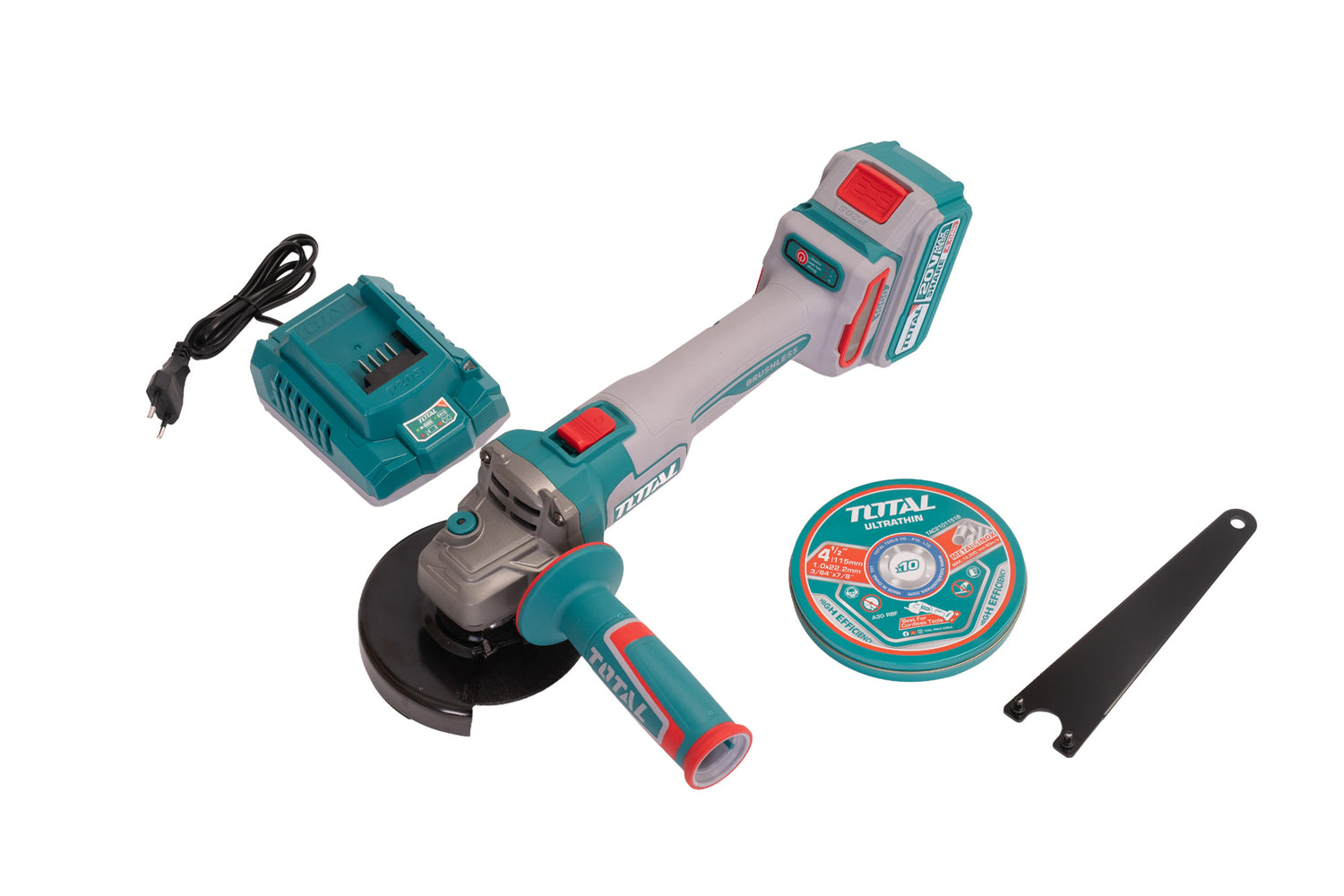 Polizor unghiular TOTAL Industrial 20V – 4.0Ah, motor fara perii (include 1 acumulator, 1 incarcator), 4, atomico.ro