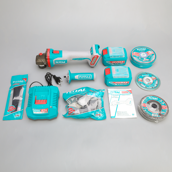 Polizor unghiular TOTAL 115 mm, 42V, 1280W, brushless (INCLUDE 2 ACUMULATORI, 1 INCARCATOR), 10, atomico.ro