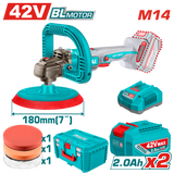 Masina de polisat TOTAL 42V, 180 mm, brushless, cu 2 acumulatori 2.0Ah si incarcator