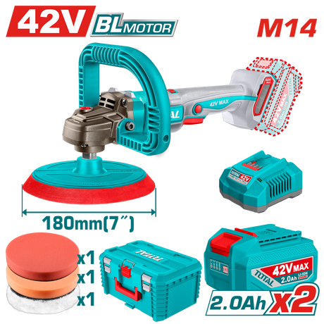 Masini de lustruit si polisat, Masina de polisat TOTAL 42V, 180 mm, brushless, cu 2 acumulatori 2.0Ah si incarcator, 1, atomico.ro