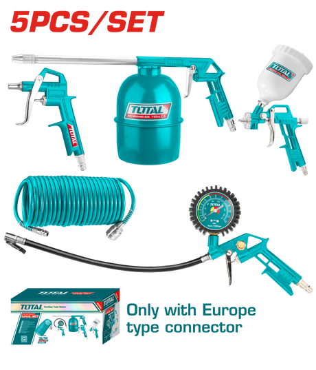 Toate produsele, Kit pentru vopsit TOTAL 5 piese, cu pistol vopsit, pistol suflare, pistol spalare, pistol umflat roti si furtun spiralat 4 m, 1, atomico.ro