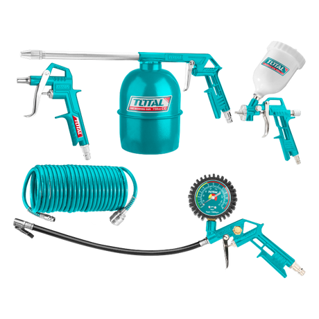 Toate produsele, Kit pentru vopsit TOTAL 5 piese, cu pistol vopsit, pistol suflare, pistol spalare, pistol umflat roti si furtun spiralat 4 m, 6, atomico.ro