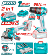 Kit Combo 20V 4.0Ah - Masina de gaurit cu impact, polizor unghiular (include 2 acumulatori, 1 incarcator)