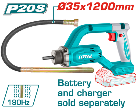 Vibratoare beton, Vibrator de beton TOTAL, 20V, ac 35 x 1200 mm, 190 Hz, nu include acumulator si incarcator, atomico.ro