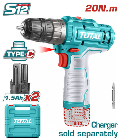 Scule electrice, Masina de gaurit TOTAL cu acumulator Li-ion 12V / 1.5Ah / 20Nm Tip C NU INCLUDE INCARCATOR, atomico.ro