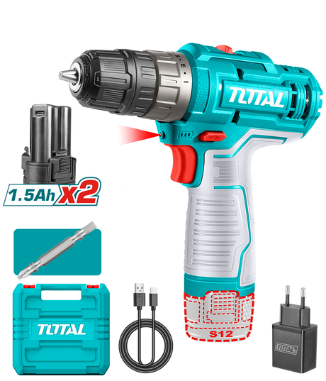 Total, Masina de gaurit TOTAL cu acumulator 12V/LED Li-Ion 2 acumulatori 1.5Ah, 1, atomico.ro
