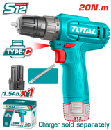 Masina de gaurit cu acumulator TOTAL 12V, 1.5Ah Li-Ion, LED, USB Type-C