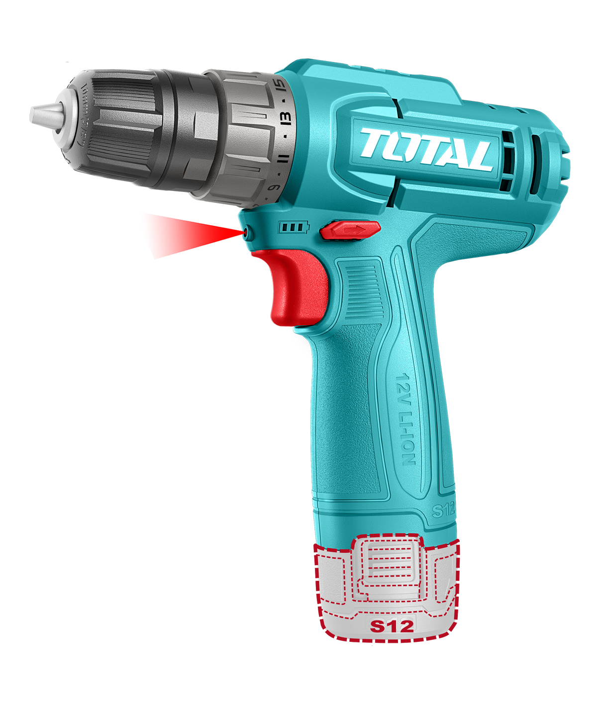 Masina de gaurit cu acumulator TOTAL 12V, 1.5Ah Li-Ion, LED, USB Type-C, 1, atomico.ro