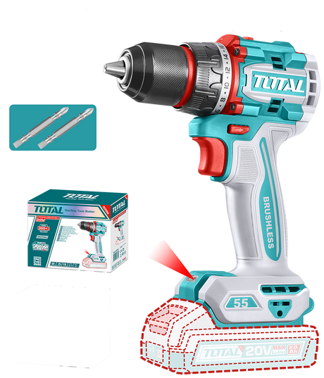 Scule si utilaje constructii, Masina de gaurit TOTAL 20V, 55 Nm, motor fara perii (nu include acumulator), 1, atomico.ro