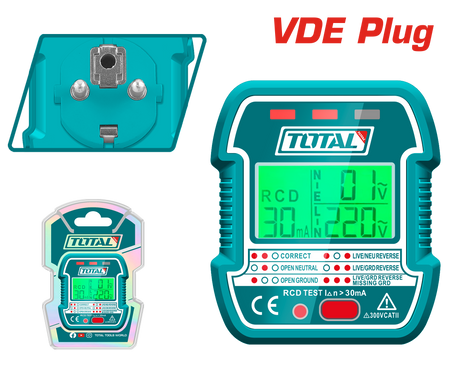 Creioane de tensiune, Stecher tester TOTAL VDE, ecran LCD, 90–250V, test RCD si prize, 6, atomico.ro
