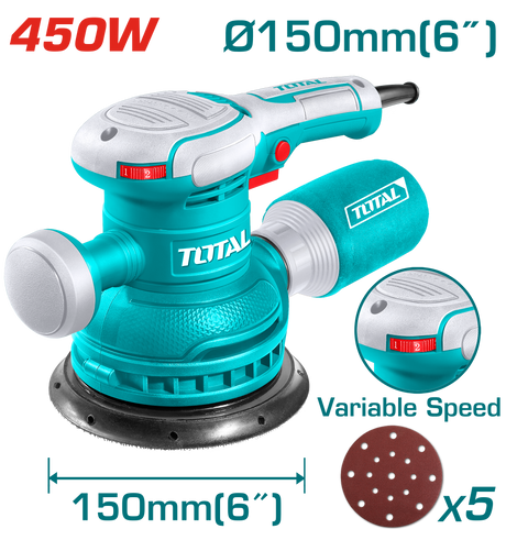 Masina de Slefuit, Masina de slefuit orbitala TOTAL 150 mm, 450W, 12000 rpm, viteza variabila, velcro, 2, atomico.ro